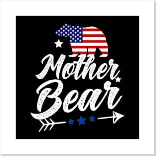 Mother Bear Patriotic Flag Matching 4th Of July Posters and Art